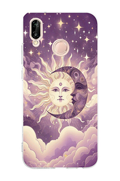 moonset Huawei P20 Lite Uyumlu Ay ve Güneş Tasarımlı Baskılı Şeffaf Telefon K...