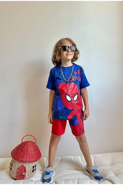 ARBİ kids Boy's Spiderman Character Printed Shorts Summer Short Sleeve Suit