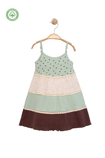Divonette Flower Patterned Strap Girl Dress-Children's Clothing