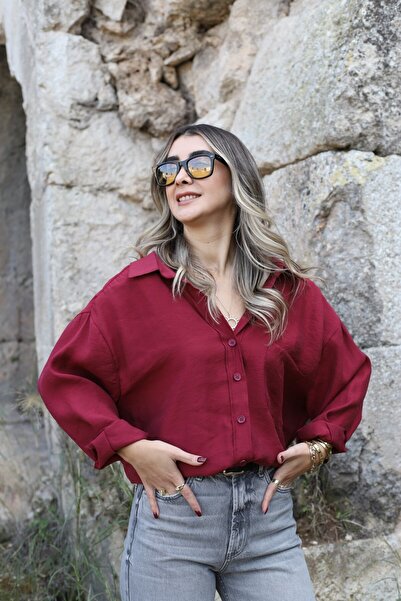 bytugcekaya Bordo Viskon Standart Beden Gömlek