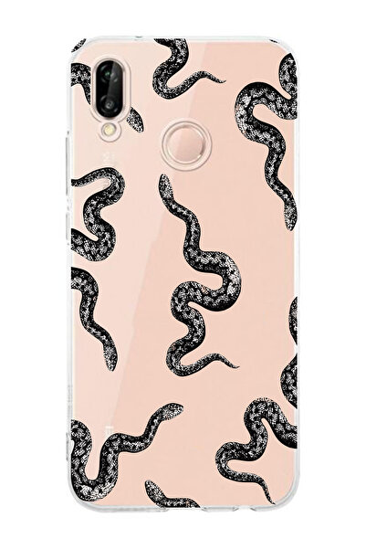 moonset Huawei P20 Lite Uyumlu Yılan Tasarımlı Baskılı Şeffaf Telefon Kılıfı