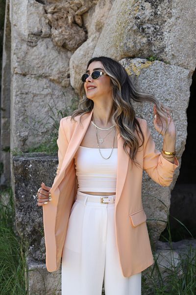bytugcekaya Peach Sleeve Gather Detail Blazer
