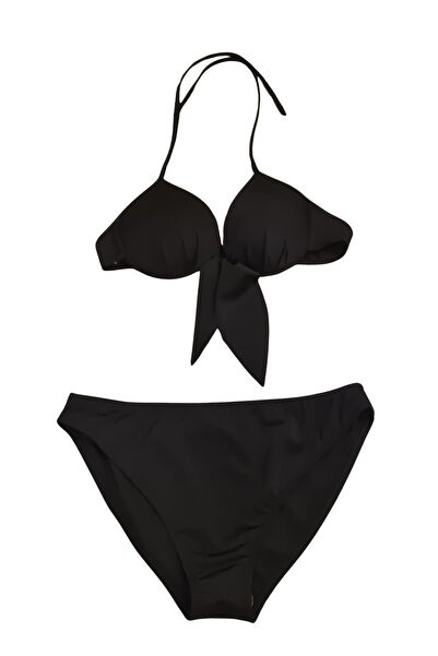 Butik Glowzia Siyah Brazilian Fiyonk Detaylı Dolgulu Destekli Push-up Bikini Takımı