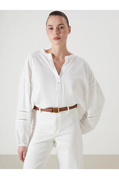 LC Waikiki Lcw Vision Ecru Oversize Women's Blouse with Escaped Collar