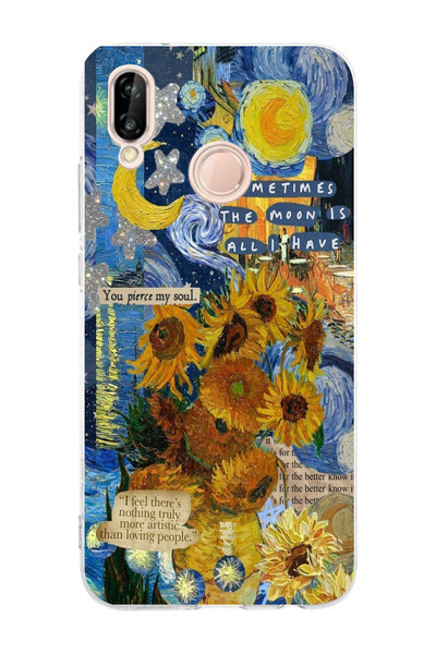 moonset Huawei P20 Lite Uyumlu Van Gogh Tasarımlı Baskılı Şeffaf Telefon Kılıfı