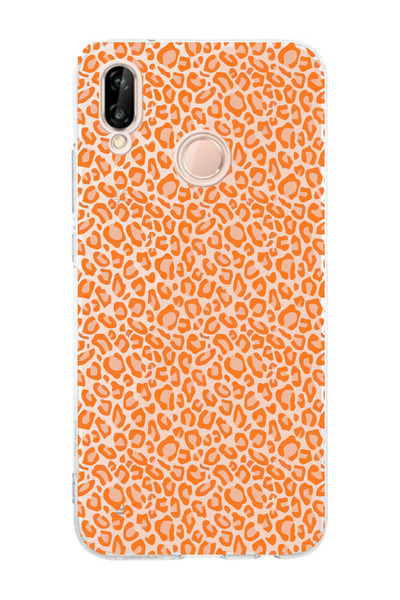 moonset Huawei P20 Lite Uyumlu Turuncu Leopar Tasarımlı Baskılı Şeffaf Telefo...