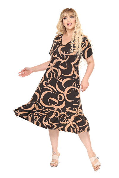 MELSAY Women's Mink Wave Pattern V-Neck Short Sleeve Robe Dress