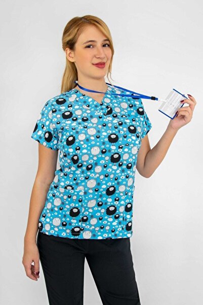 Nur Medikal Giyim Plava jagnjetina sa uzorkom Digitalna štampa Vrh Džersi