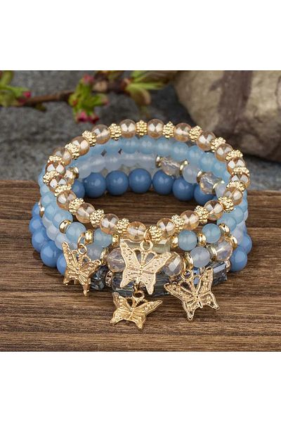 Choice 3 4Pcs Bohemian Butterfly Charm Bracelet Set For Women Crystal Beads Chain Bangle Female Fashion Pa.