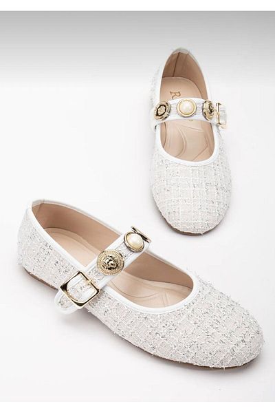 ELEVAM Women's Bitter Brown Daily Ballerina Strap Adjustable Buckle Tweed Fabric Lightweight Comfortable Shoes