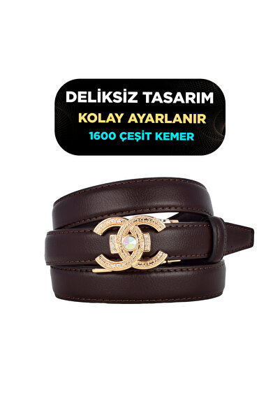 Kar-Pa No Hole Dark Brown Women's Belt with Automatic Buckle, Trouser Belt, D...