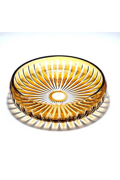 Kristal Market Cutting Crystal Decor 28 cm Amber Tableware Presentation Bowl