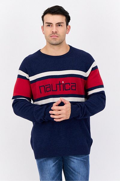 Nautica Men Crew Neck Embroidered Logo Long Sleeves Sweater, Multicolor