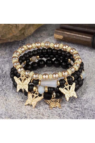 Choice 4 4Pcs Bohemian Butterfly Charm Bracelet Set For Women Crystal Beads Chain Bangle Female Fashion Pa.