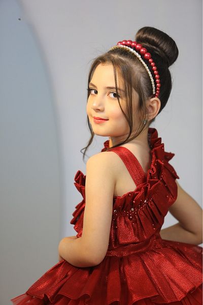 Ribbon kids One Shoulder Flounce Princess Gown Evening Dress. The Bag, the Hair Cap,