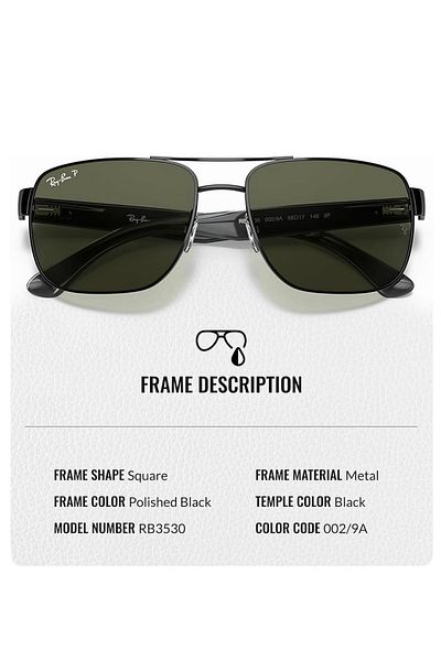 Ray-Ban مجموعة نظارات شمسية مربعة الشكل Rb3530 مع طقم نظارات - وسادات أنف قابلة للتعديل