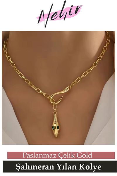 Nehir New Design Şahmeran Snake Headed Retro Stainless Steel Necklace Valentine Women's Day Gift