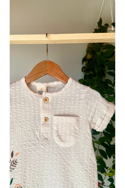HEPSİ BEBEK Summer Baby Rompers 100% Organic Cotton Stitching Printed Bird and Tree Pattern |   Short Sleeve |   Short Leg