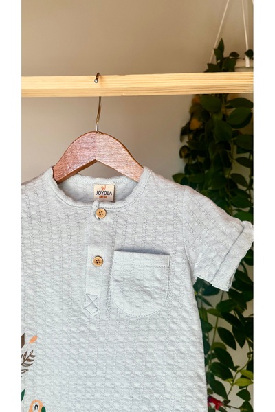 HEPSİ BEBEK Summer Baby Rompers 100% Organic Cotton Stitching Printed Bird and Tree Pattern |   Short Sleeve |   Short Leg