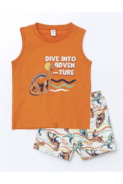 LC Waikiki Lcw Kids Orange Crew Neck Boys Tank Top and Swim Shorts 2 Pack