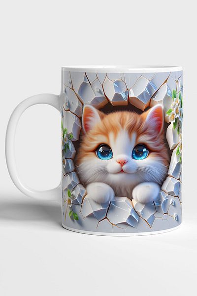 GRN TASARIM Orange Cat Printed 3D Effect Gift Mug