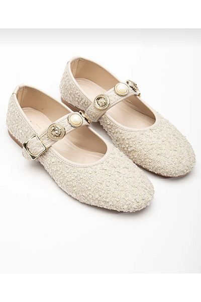 ELEVAM Women's Bitter Brown Daily Ballerina Strap Adjustable Buckle Tweed Fabric Lightweight Comfortable Shoes