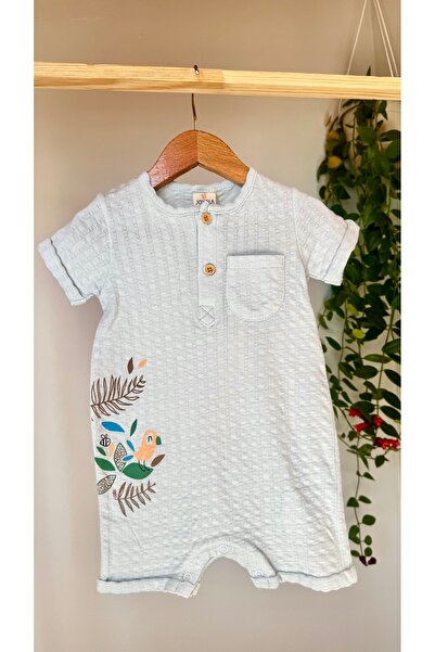 HEPSİ BEBEK Summer Baby Rompers 100% Organic Cotton Stitching Printed Bird and Tree Pattern |   Short Sleeve |   Short Leg