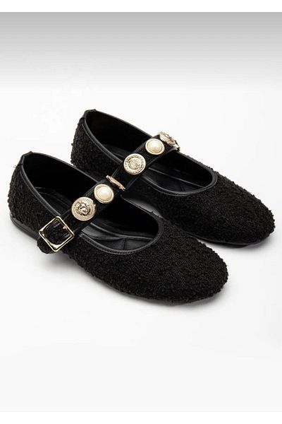 ELEVAM Women's Bitter Brown Daily Ballerina Strap Adjustable Buckle Tweed Fabric Lightweight Comfortable Shoes