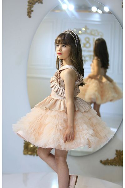 Ribbon kids One Shoulder Flounce Princess Gown Evening Dress. The Bag, the Hair Cap,
