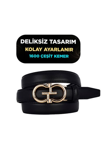 GoDeri Αυτόματη πόρπη, μη διάτρητη μαύρη γυναικεία ζώνη, ζώνη παντελονιού, ζώνη φορέματος, 2,5 cm_auto