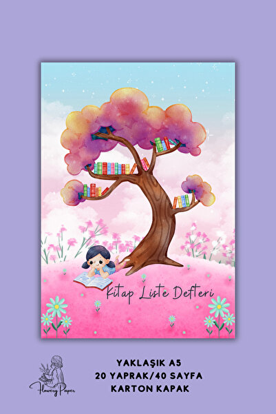 Flowery Paper Piknik Kız Çocuk Kitap Liste Defteri , Çocuklar Için Okuma Günl...