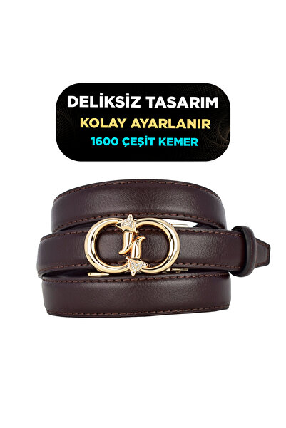 Kar-Pa No Hole Dark Brown Women's Belt with Automatic Buckle, Trouser Belt, D...