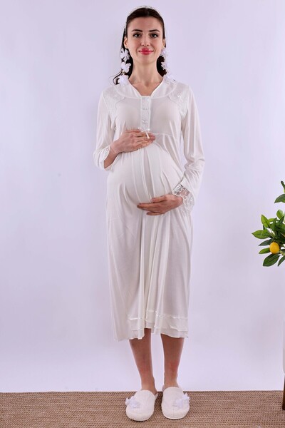 ByLohusa Effortt Ekru Dantelli Lohusa Gecelik