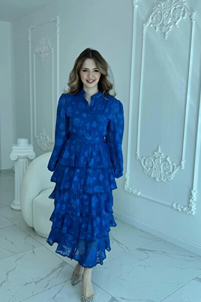 HELİS BUTİK Rochie Saks cu volan brodat