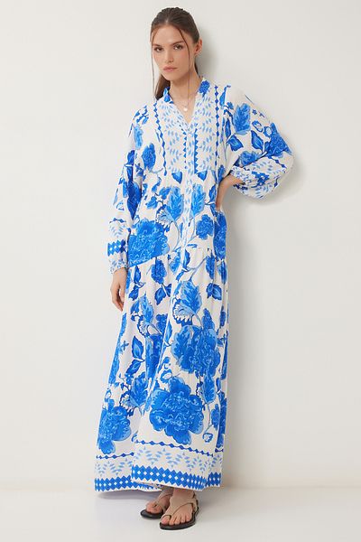 Happiness İstanbul Rochie de vară cu imprimeu cu croi largi, albastru, alb, CI00117