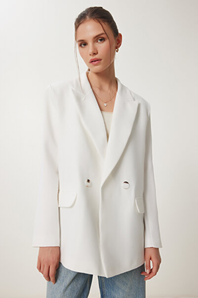 Happiness İstanbul Women's Bone Padded Linen Jacket Hg00007