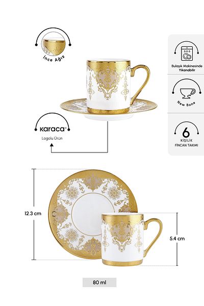Karaca Azize Coffee Cup Set for 6 People 80 ml