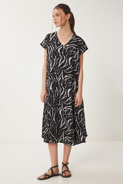 Happiness İstanbul Women's Black and White Patterned Summer Midi Dress En00636