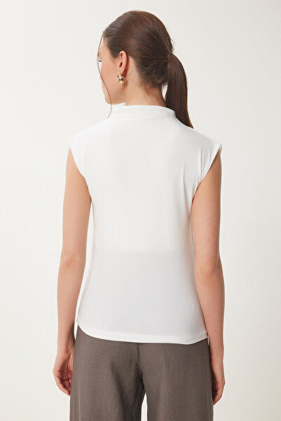 Happiness İstanbul Women's Bone Drape Detailed Buttoned Sandy Blouse Rx00057