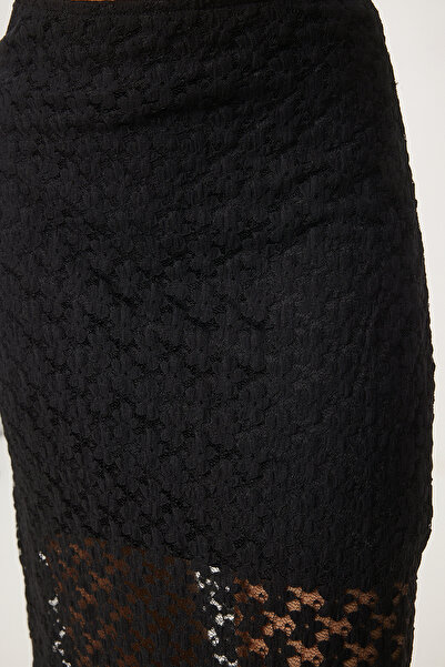 Happiness İstanbul Dámská černá letní dlouhá krajková sukně HF00462