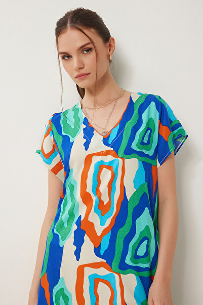 Happiness İstanbul Rochie midi de vară cu model albastru verde pentru femei EN00636