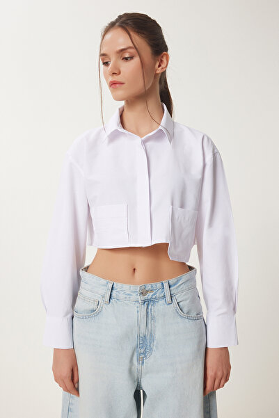 Happiness İstanbul Cămașă albă cu buzunar pentru femei KQ00007