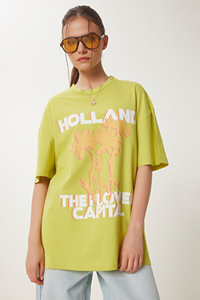 Happiness İstanbul Γυναικείο Πλεκτό Μπλουζάκι με Πράσινο Λάδι Oversize JH00054