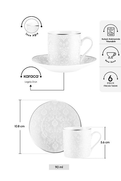 Karaca Feraye 6-Person Coffee Cup Set 90 ml