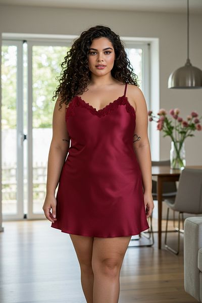Trendyol Curve Burgunderrotes, gerafftes, gewebtes Satin-Nachthemd TBBSS24CH00016