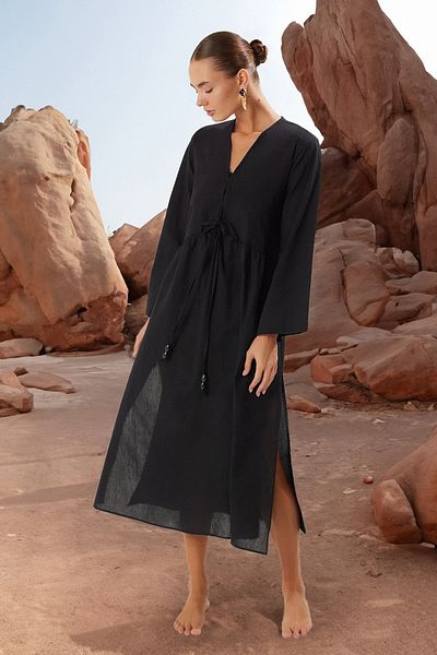 Trendyol Collection Černé*001 Plain Regular Maxi tkané šaty ze 100% bavlny