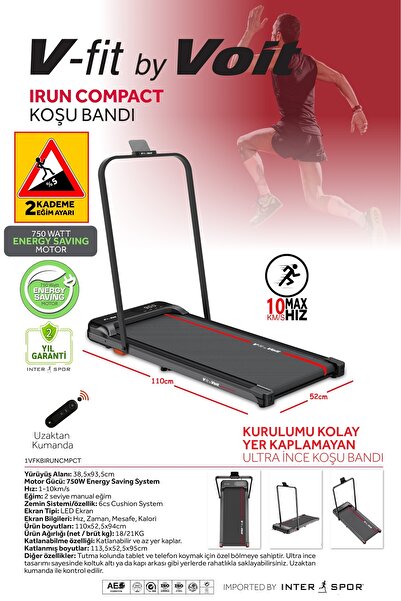 Voit Vfit By Irun Compact Koşu Bandı Manuel Eğim Ayarlı Katlanabilir Uzaktan Kumandalı 10km Hız