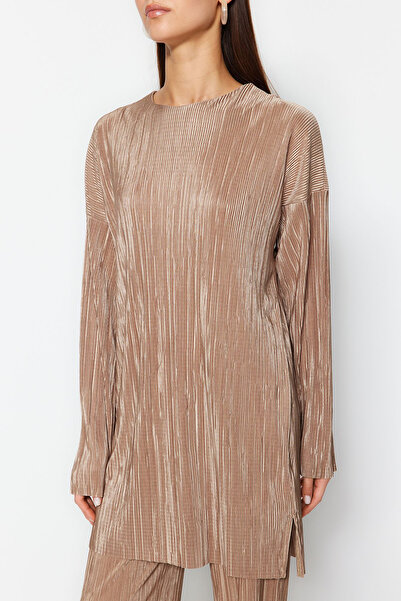 Trendyol Modest Világosbarna önredős, szövött felső-alsó készlet TCTSS24US00007