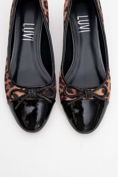 LuviShoes Juli̇en Black Yellow Patterned Bow Women's Heeled Ballerina Shoes