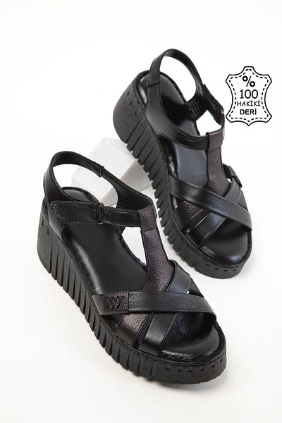 SOHO Schwarze Echtleder gefütterte Schuhe mit Absatz 20534